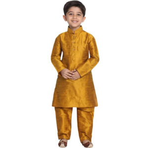 Boys Pure Cotton Mustard Kurta Pyjama Set