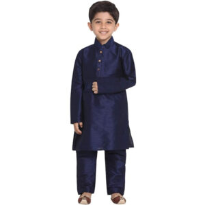 Boys Pure Cotton Navy Blue Kurta Pyjama Set