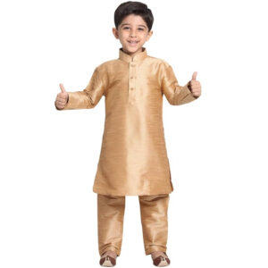 Boys Pure Cotton Rose Gold Kurta Pyjama Set