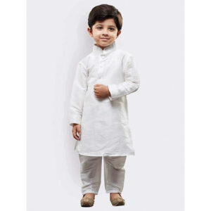 Boys Pure Cotton White Kurta Pyjama Set