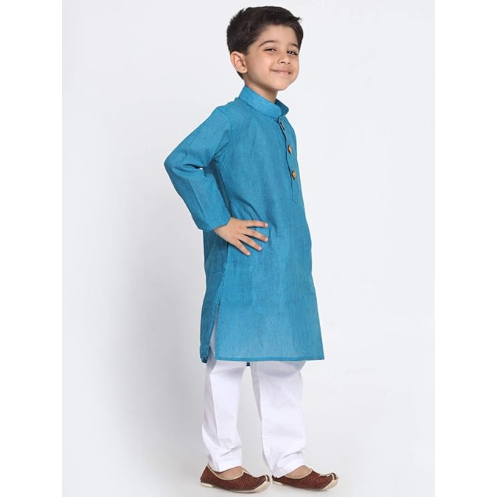 Boys Multicolour Cotton Kurta Pyjama Set - Image 3