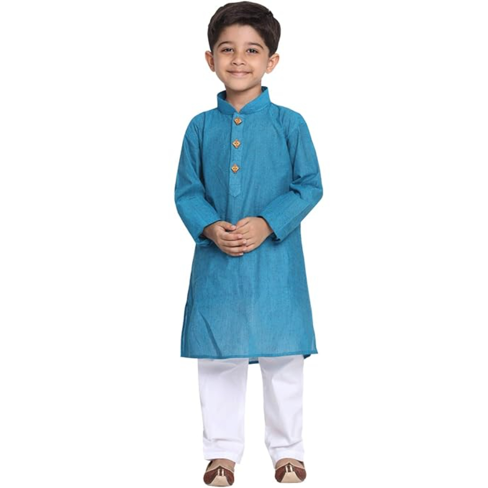 Boys Multicolour Cotton Kurta Pyjama Set