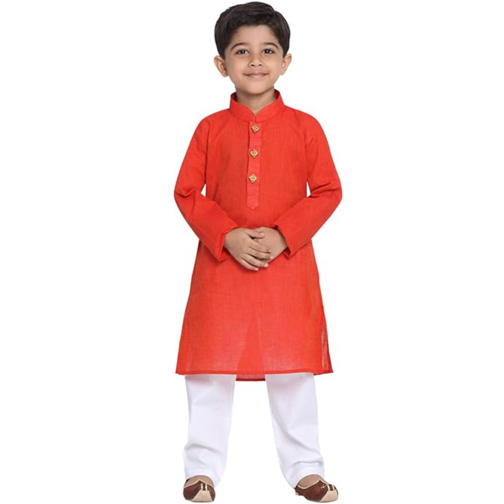 Boys Multicolour Cotton Kurta Pyjama Set
