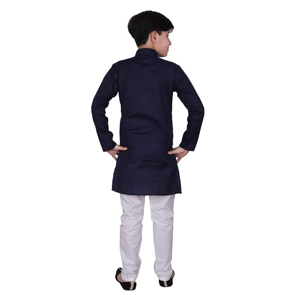 Cotton Kurta Pyjama Set for Boys, Dark Blue - Image 2