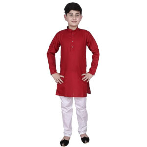 Cotton Kurta Pyjama Set for Boys, Maroon