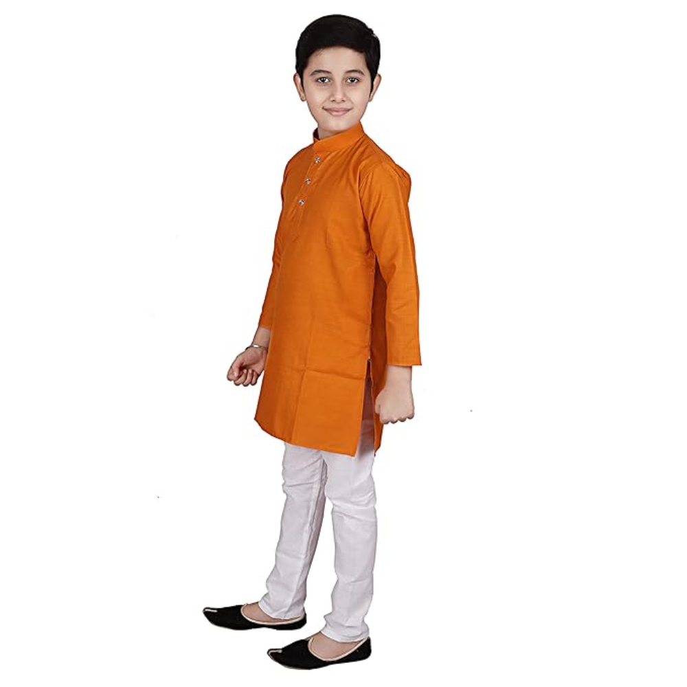 Cotton Kurta Pyjama Set for Boys, Mustard - Image 3
