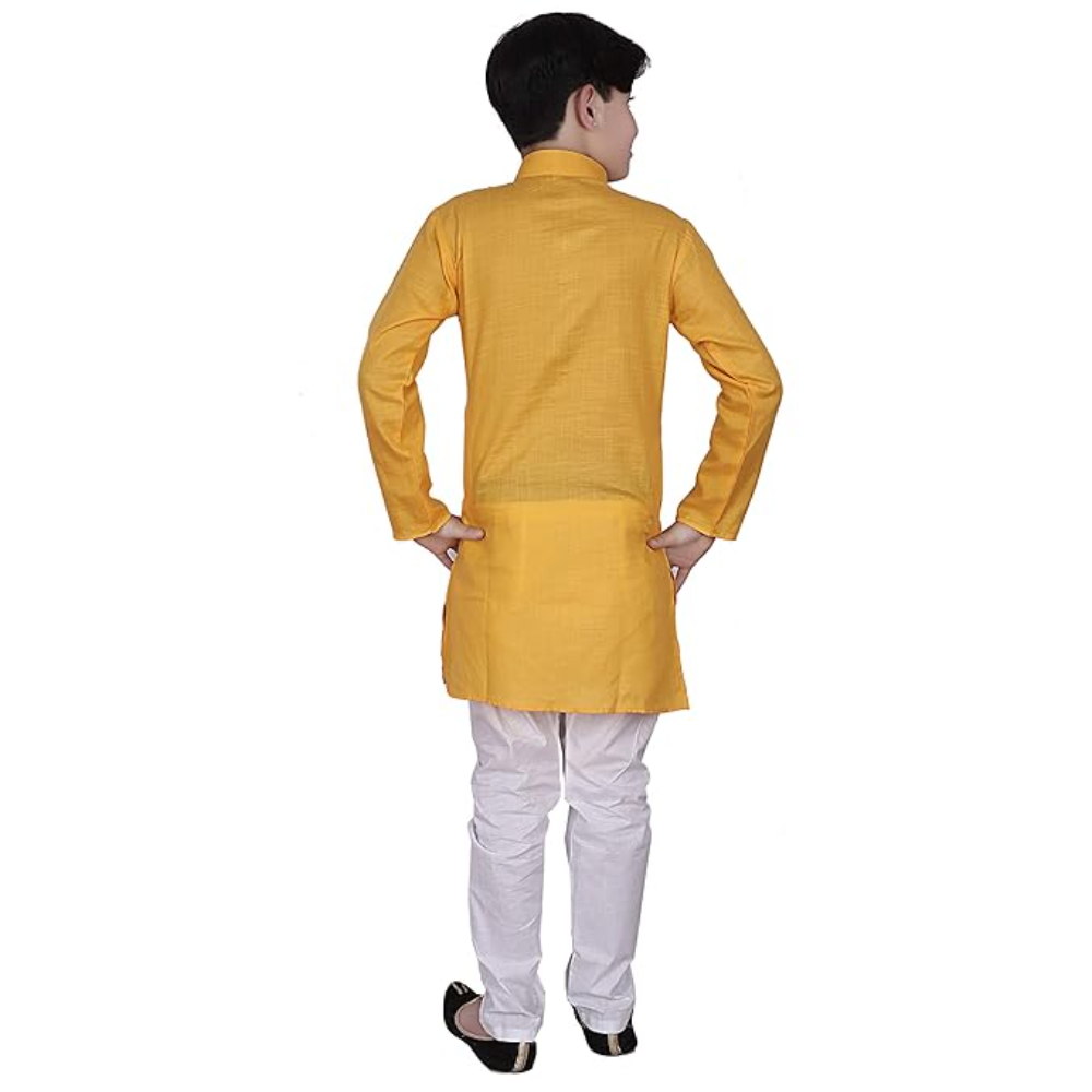 Cotton Kurta Pyjama Set for Boys, Yellow - Image 3