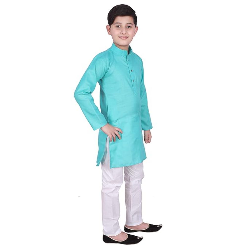 Cotton Kurta Pyjama Set for Boys, Light Blue - Image 3