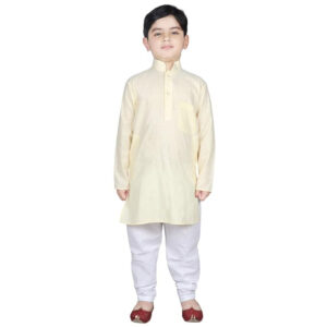 Kids Lemon Cotton Kurta Pyjama Set