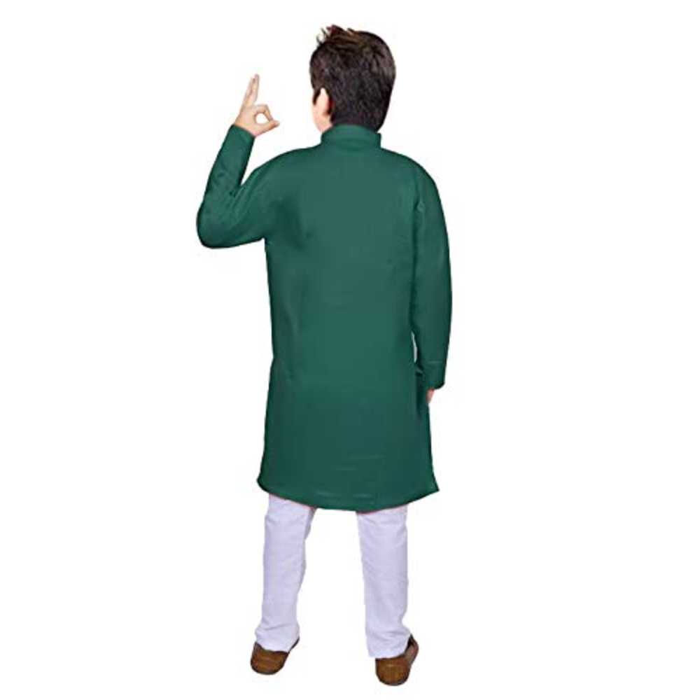 Boys Dark Green Kurta Pyjama Set - Image 3