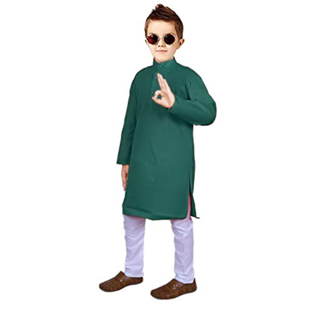 Boys Dark Green Kurta Pyjama Set - Image 2