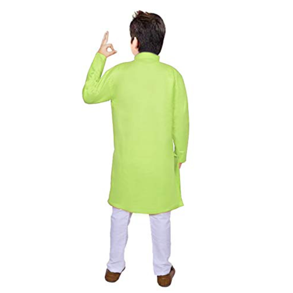 Boys Neon Green Kurta Pyjama Set - Image 3