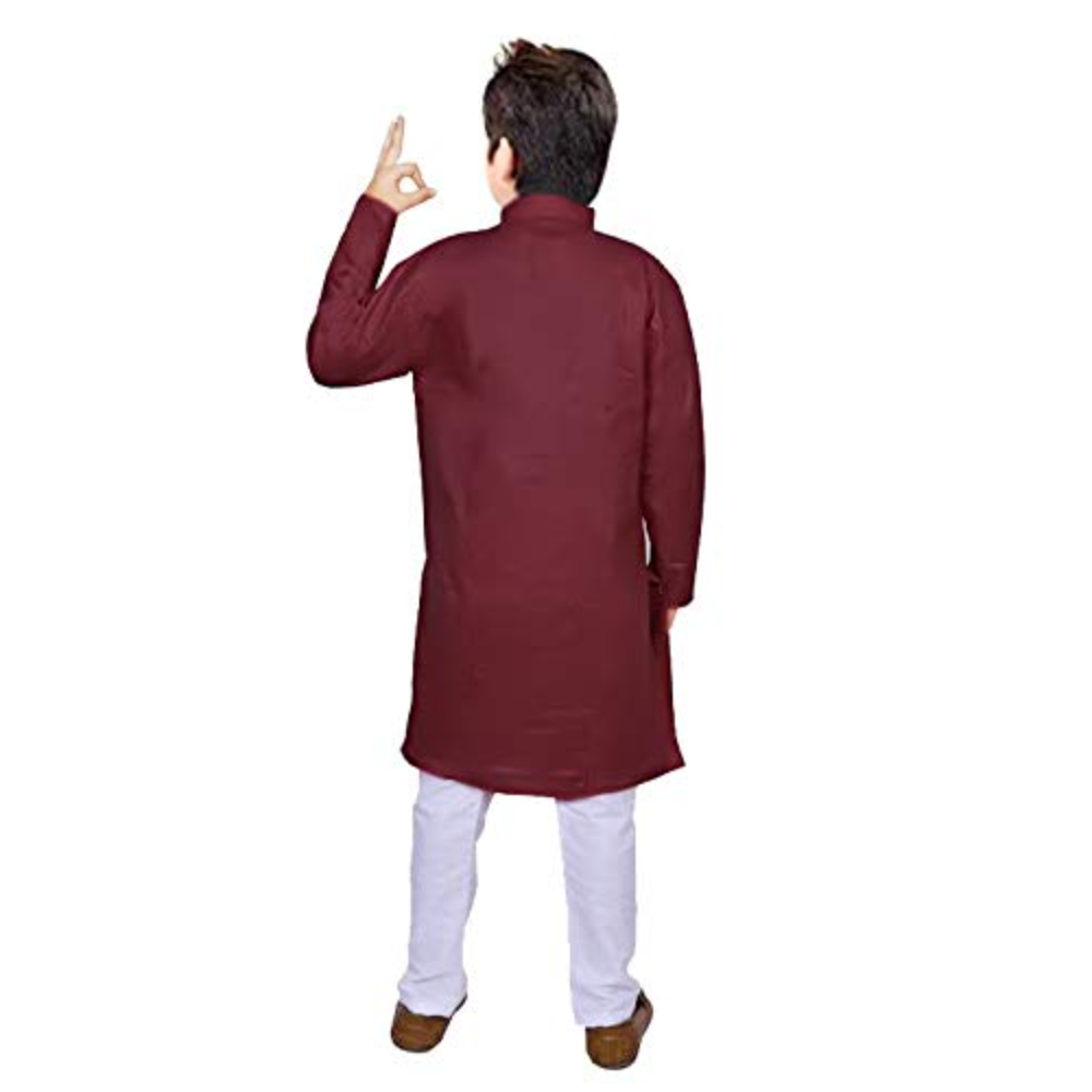 Boys Maroon Kurta Pyjama Set - Image 3