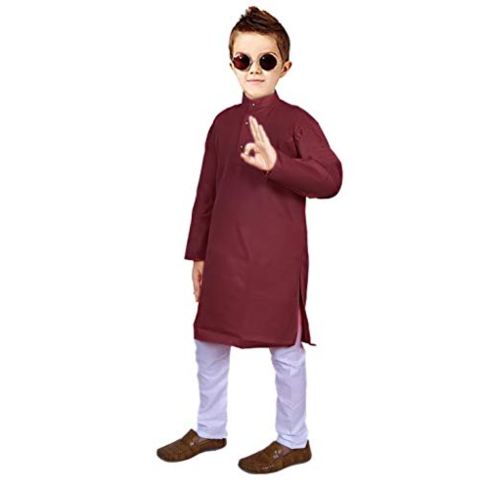 Boys Maroon Kurta Pyjama Set - Image 2