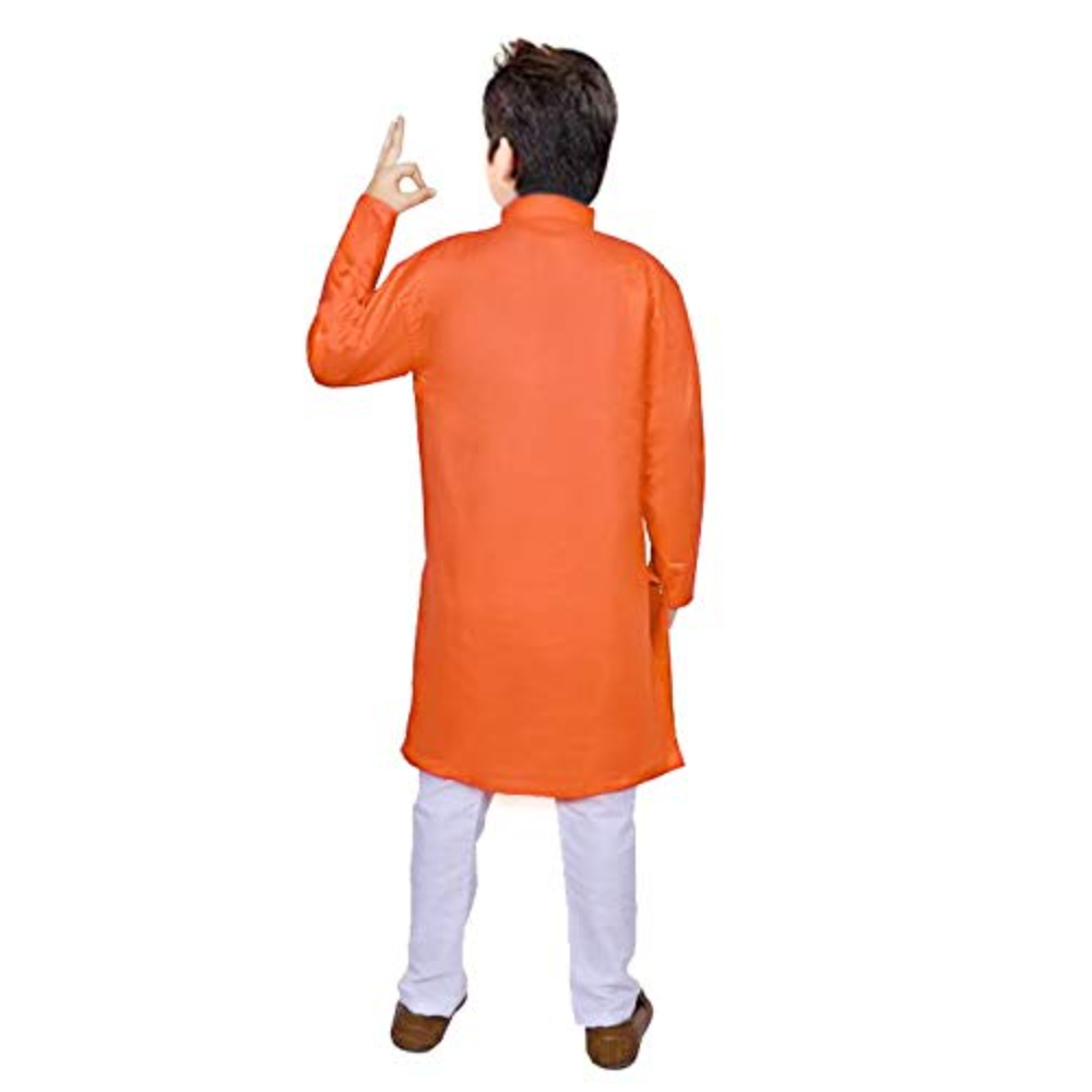 Boys Orange Kurta Pyjama Set - Image 3