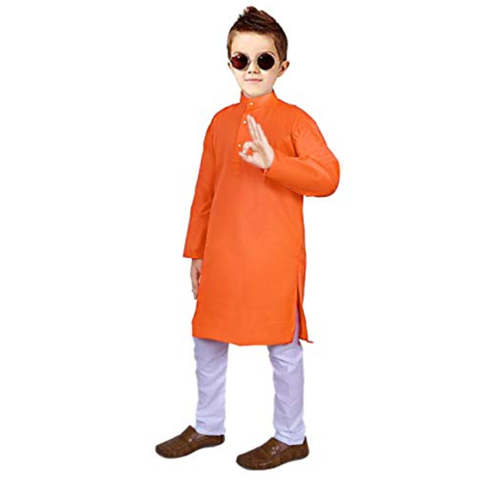 Boys Orange Kurta Pyjama Set - Image 2