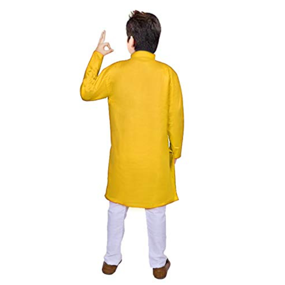 Boys Yellow Kurta Pyjama Set - Image 3