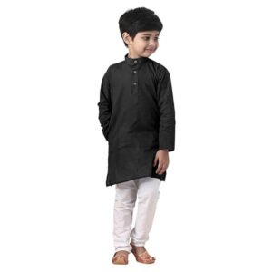 Boys Straight Black Kurta Pyjama Set
