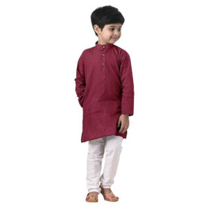 Boys Straight Maroon Kurta Pyjama Set