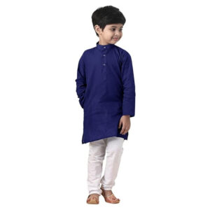 Boys Straight Navy Blue Kurta Pyjama Set