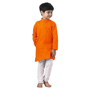 Boys Straight Orange Kurta Pyjama Set