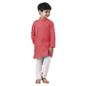 Boys Straight Peach Kurta Pyjama Set