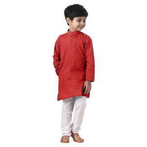 Boys Straight Red Kurta Pyjama Set