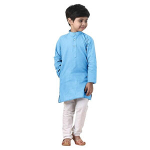 Boys Straight Sky Blue Kurta Pyjama Set