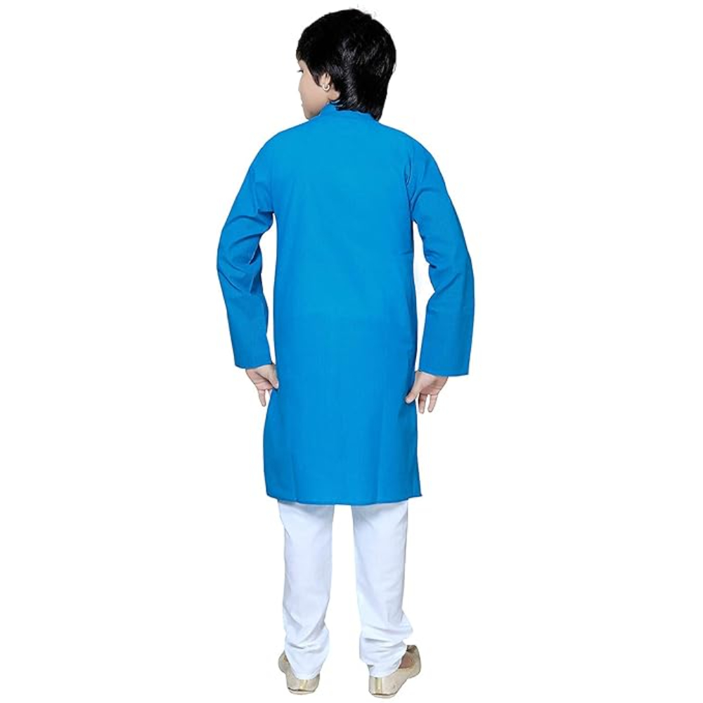 Boys Ethnic Wear Cotton Blue Kurta Pajama Set - Image 2