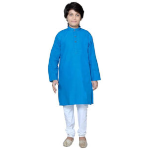 Boys Ethnic Wear Cotton Blue Kurta Pajama Set