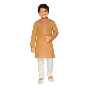 Boys Ethnic Wear Cotton Golden Kurta Pajama Set