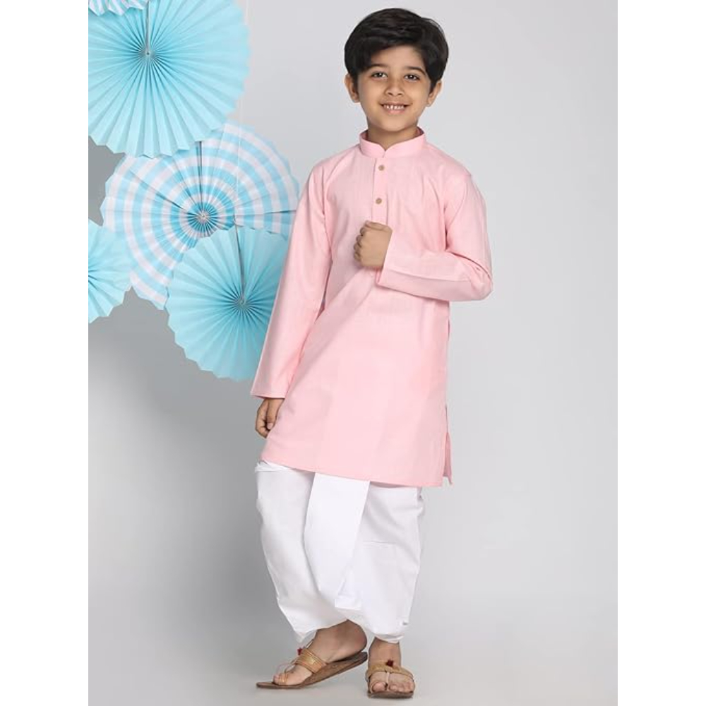 Boys Plain Pink Kurta and Dhoti Set - Image 3