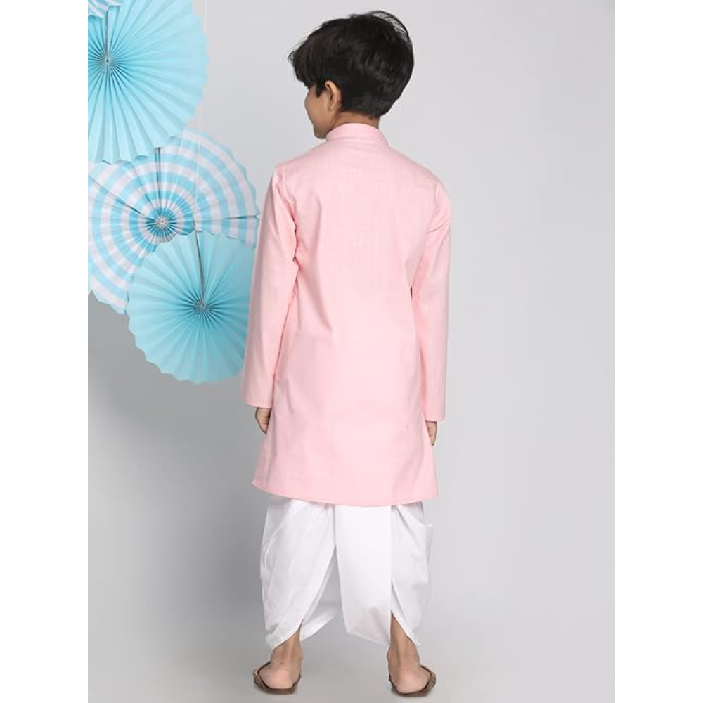 Boys Plain Pink Kurta and Dhoti Set - Image 2