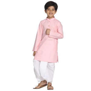 Boys Plain Pink Kurta and Dhoti Set