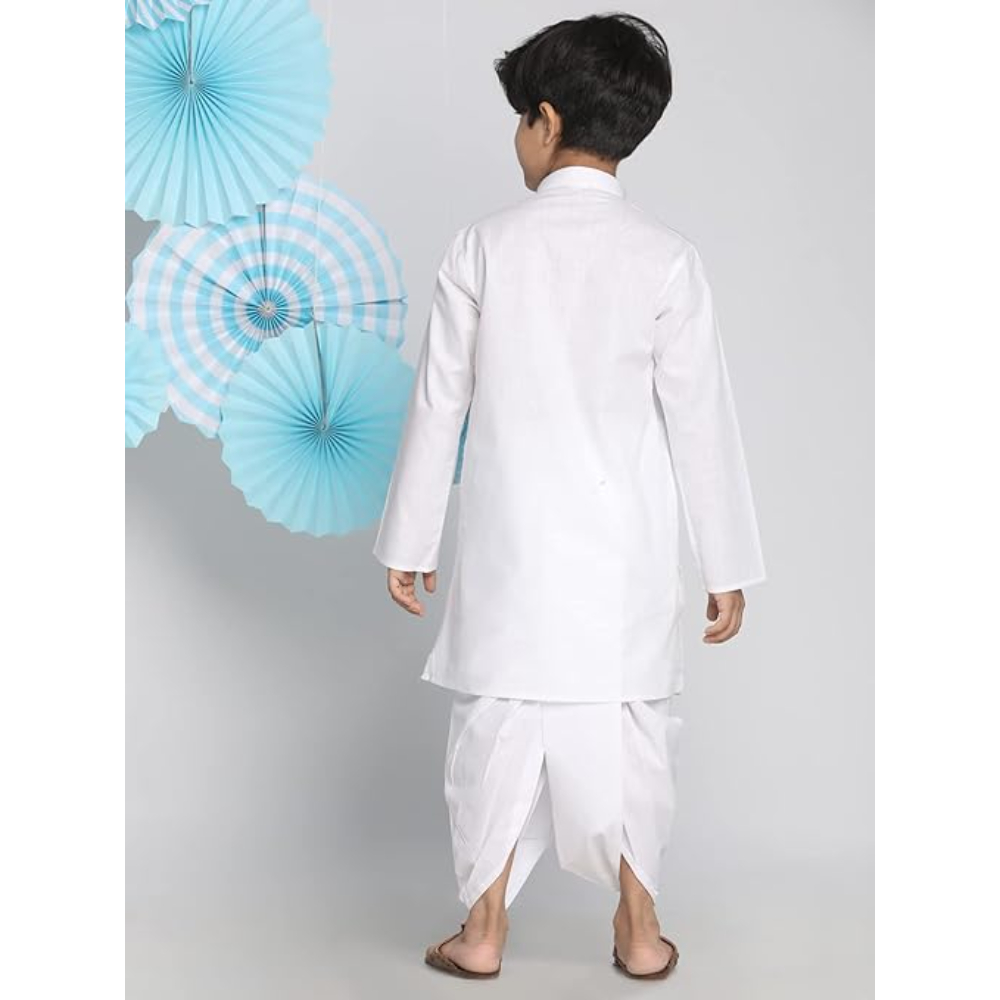 Boys Plain White Kurta and Dhoti Set - Image 2