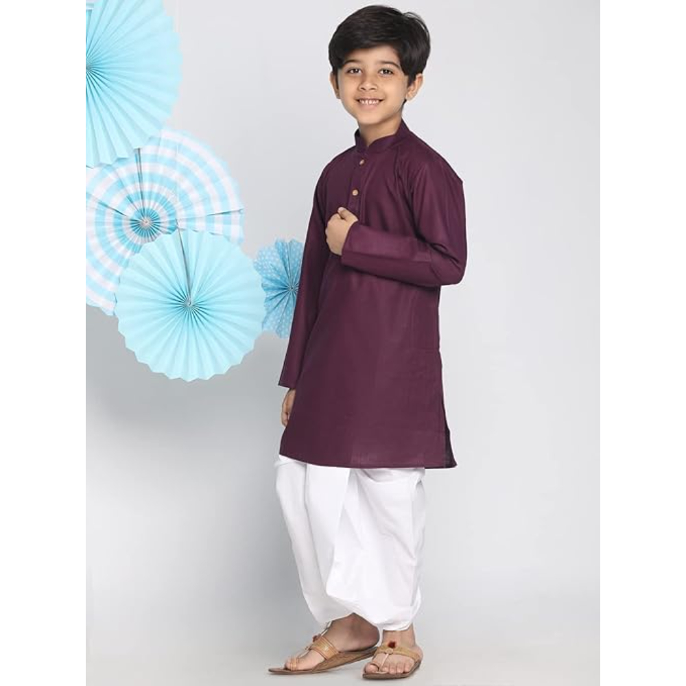 Boys Plain Purple Kurta and Dhoti Set - Image 3