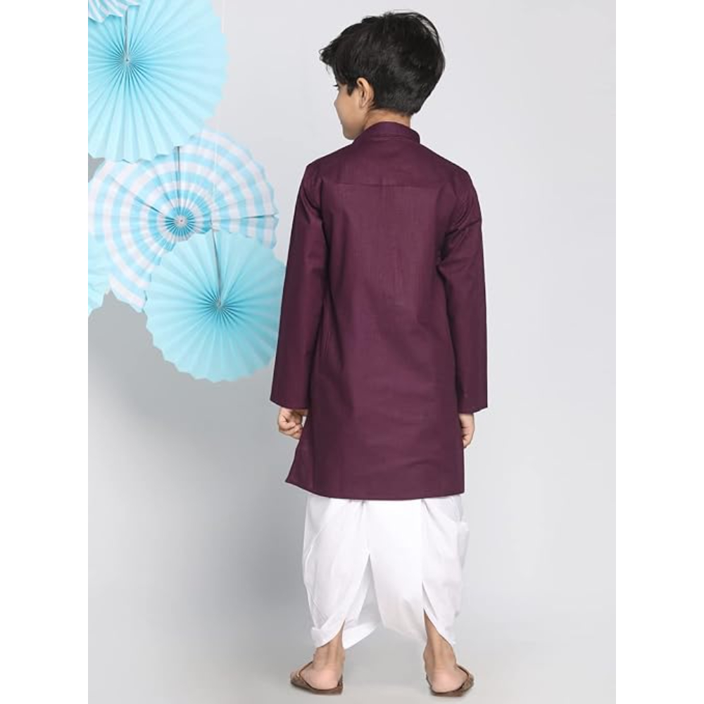Boys Plain Purple Kurta and Dhoti Set - Image 2