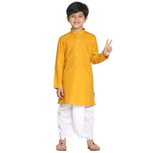 Boys Plain Yellow Kurta and Dhoti Set