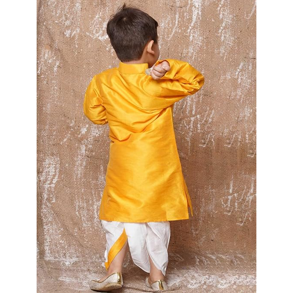 Kids Silk Yellow Dhoti Kurta Set For Boys - Image 2