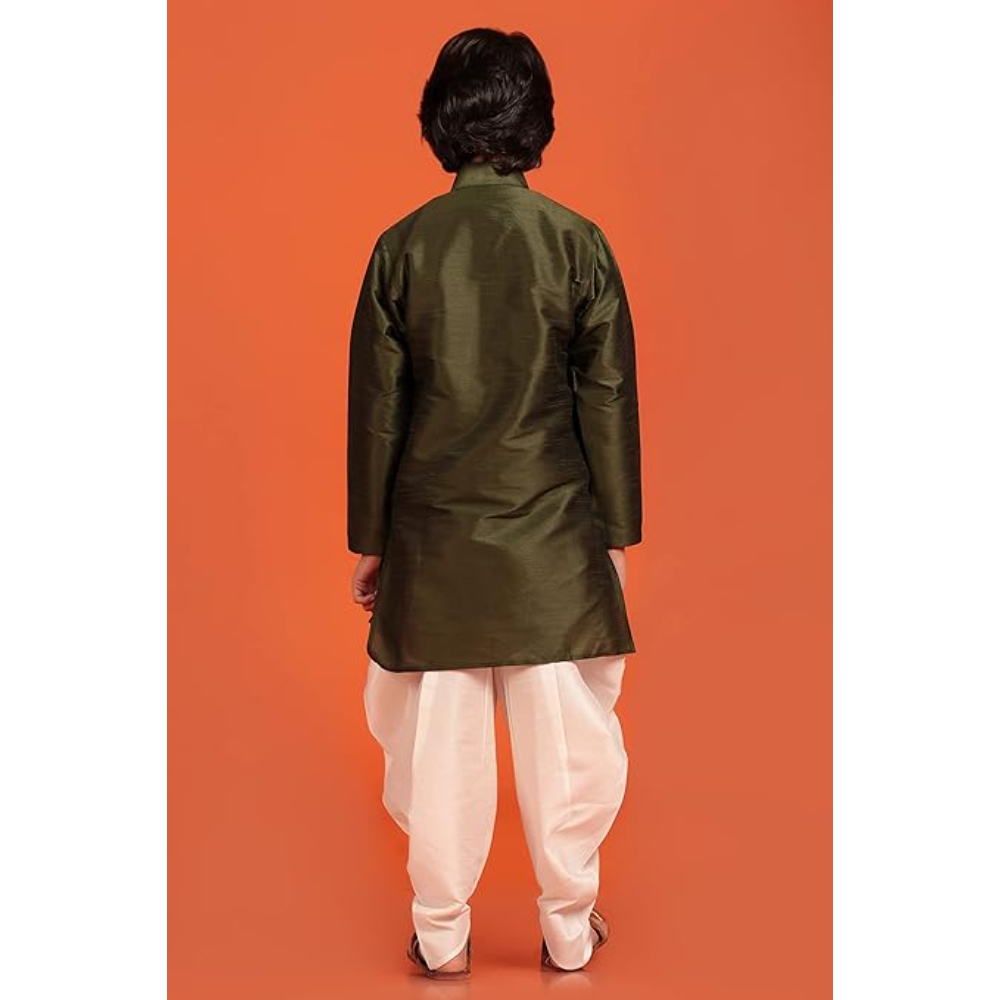 Kids Silk Green Kurta Patiala Set for Boys - Image 2