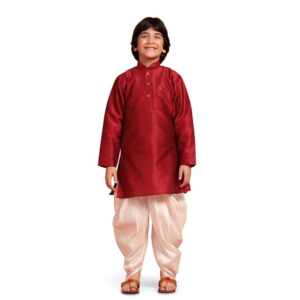 Kids Silk Maroon Kurta Patiala Set for Boys