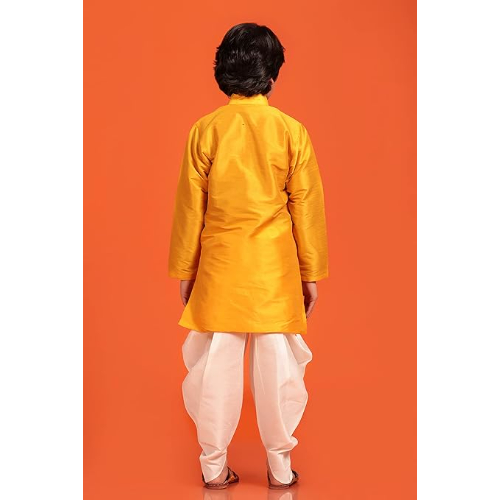 Kids Silk Yellow Kurta Patiala Set for Boys - Image 2