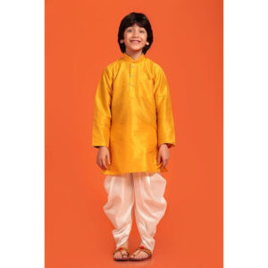 Kids Silk Yellow Kurta Patiala Set for Boys