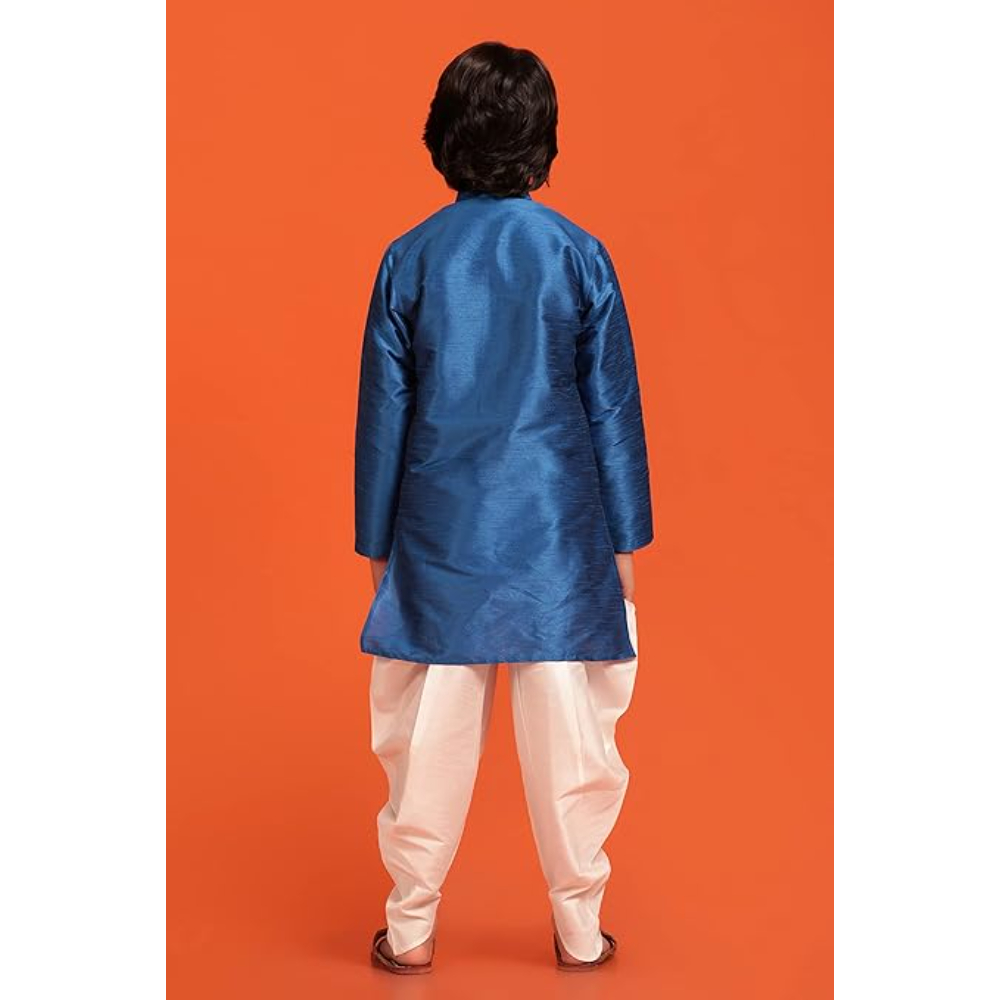 Kids Silk Blue Kurta Patiala Set for Boys - Image 2