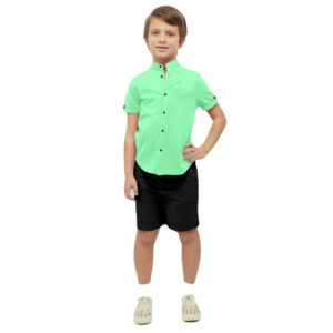 Boys Cotton Blend Mandarin Neck Pista Shirt