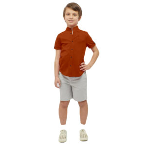 Boys Cotton Blend Mandarin Neck Rust Shirt