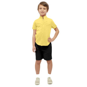 Boys Cotton Blend Mandarin Neck Yellow Shirt