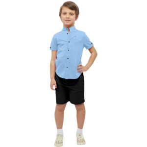Boys Cotton Blend Mandarin Neck Sky Blue Shirt