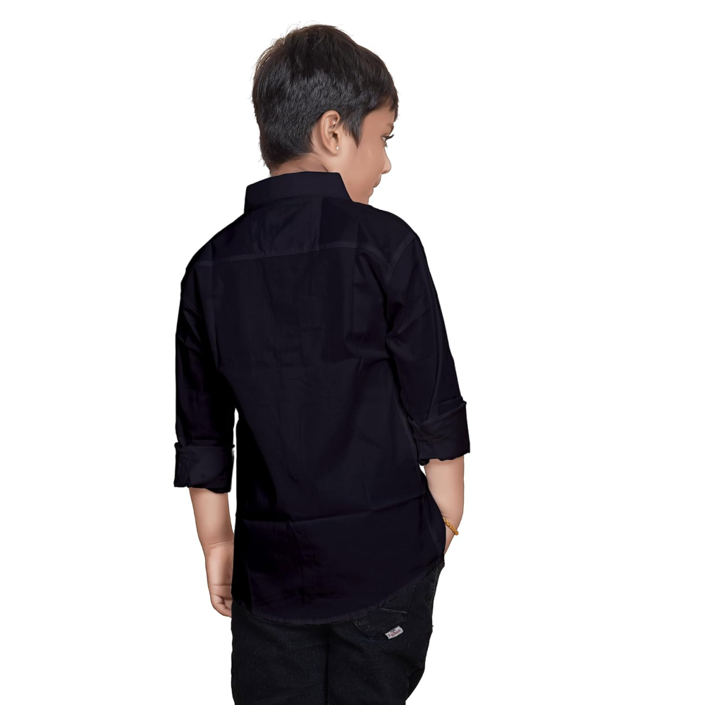 Cotton Black Shirt for Kids Spread Collor - Image 3