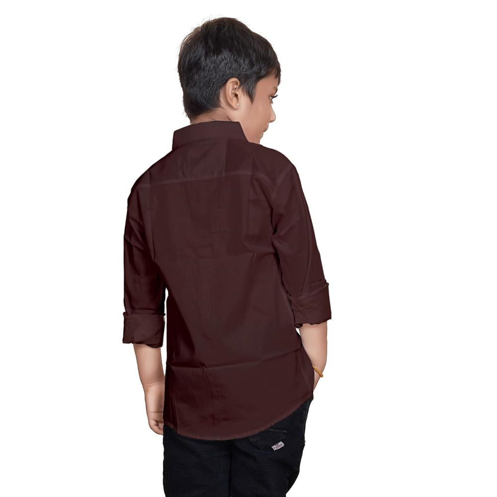 Cotton Brown Shirt for Kids Spread Collor - Image 3